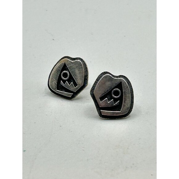 Sterling Silver Tribal Earrings Pierced Studs Handcrafted Vintage Earrings - Picture 3 of 5